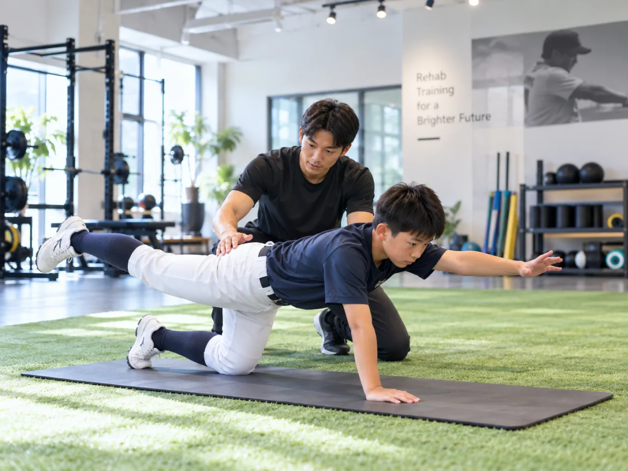 マットの上で体幹トレーニングをする子ども（イメージ）