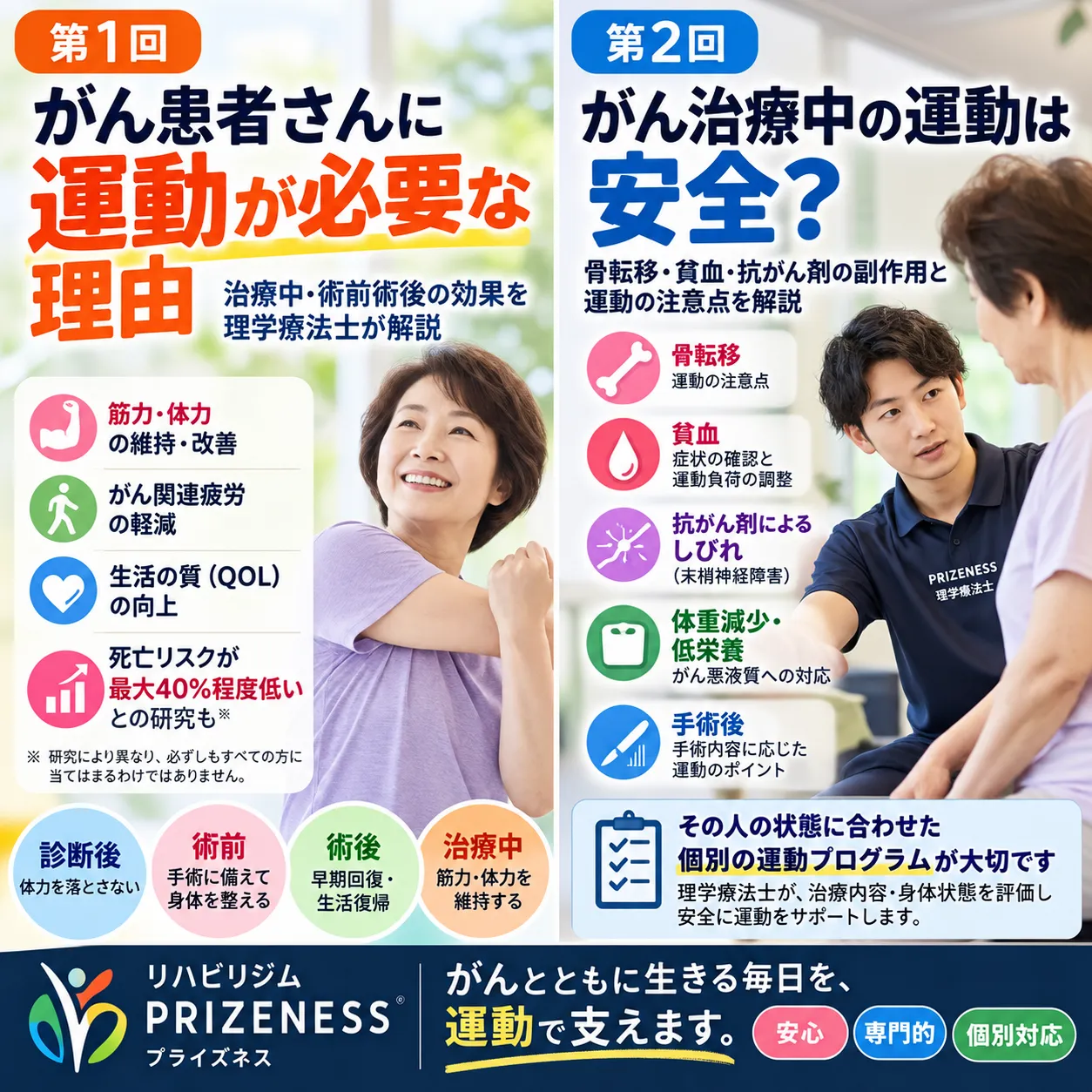 がん患者さんに運動が必要な理由｜死亡リスク37％低下との研究も。治療中・術前術後の効果を理学療法士が解説